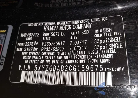 2012 Hyundai Santa Fe Gls z USA, uszkodzony, nr VIN 5XYZGDAB2CG159675